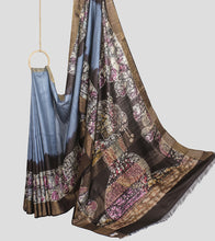 Load image into Gallery viewer, Greyish Blue Tussar Silk Hand Batik Saree-Body