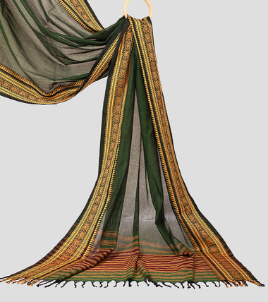 Load image into Gallery viewer, Kombu Green Begumpuri Cotton Saree-Pallu