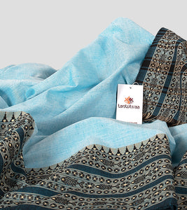Light Blue Dhonekhali Cotton Saree-Detail