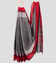 Load image into Gallery viewer, Light Grey N Red Dhonekhali Cotton Saree-Body