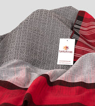 Load image into Gallery viewer, Light Grey N Red Dhonekhali Cotton Saree-Detail