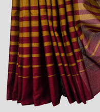 Load image into Gallery viewer, Medallion Yellow with Black N Maroon Stripe Dhonekhali Cotton Saree-Border
