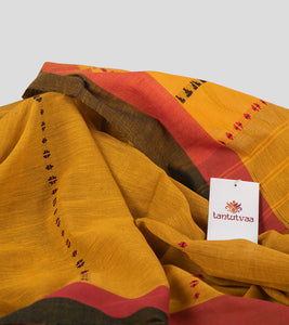 Mustard Begumpuri Cotton Saree-Detail