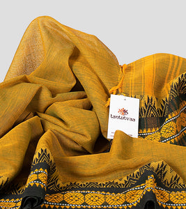 Mustard N Green Begumpuri Cotton Saree-Detail