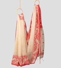 Load image into Gallery viewer, Off White N Red Linen Jamdani Saree-Body