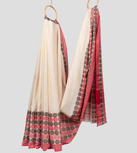 Load image into Gallery viewer, Off White Red N Brown Dhonekhali Cotton Saree-Body