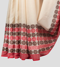 Load image into Gallery viewer, Off White Red N Brown Dhonekhali Cotton Saree-Border
