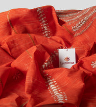 Load image into Gallery viewer, Orange Jharna Khesh Kantha Saree-Detail