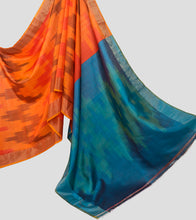 Load image into Gallery viewer, Orange N Blue Ikkat Katan Silk Saree-Pallu