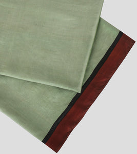 Pista Green Hand Painted Katan Silk Saree-Blouse Piece