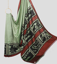 Load image into Gallery viewer, Pista Green Hand Painted Katan Silk Saree-Body