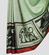 Load image into Gallery viewer, Pista Green Hand Painted Katan Silk Saree-Border