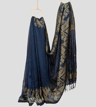 Load image into Gallery viewer, Prussian Blue Linen Jamdani Saree-Body