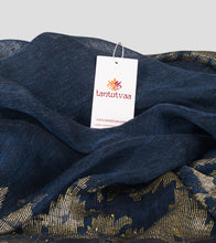 Load image into Gallery viewer, Prussian Blue Linen Jamdani Saree-Detail