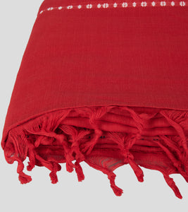 Red Begumpuri Cotton Saree-Tassel