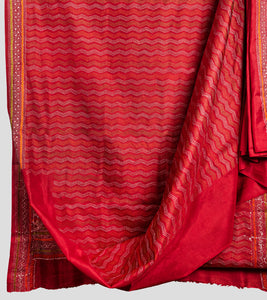 Red Multicolour Bangalore Silk Kantha Saree-Body