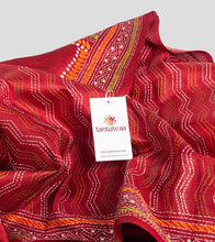 Load image into Gallery viewer, Red Multicolour Bangalore Silk Kantha Saree-Detail