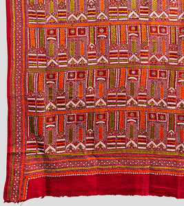 Red Multicolour Bangalore Silk Kantha Saree-Pallu Detail
