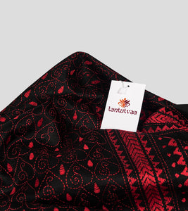 Black N Red Banaglore Silk Kantha Saree-Detail