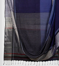 Load image into Gallery viewer, Grey N Blue Handspun Cotton Brocade Saree-Body