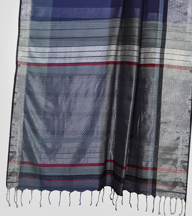 Load image into Gallery viewer, Grey N Blue Handspun Cotton Brocade Saree-Pallu