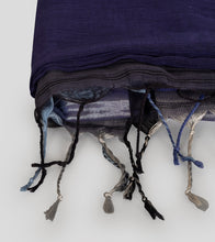 Load image into Gallery viewer, Grey N Blue Handspun Cotton Brocade Saree-Tassel