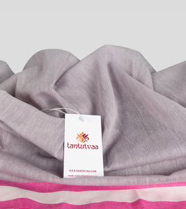 Grey N Pink Brocade Cotton Saree-Detail
