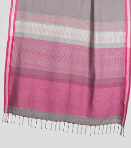 Grey N Pink Brocade Cotton Saree-Pallu