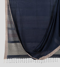 Load image into Gallery viewer, Navy Blue Handspun Cotton Brocade Saree-Body