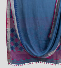 Load image into Gallery viewer, Steel Blue Linen Jamdani Saree-Body