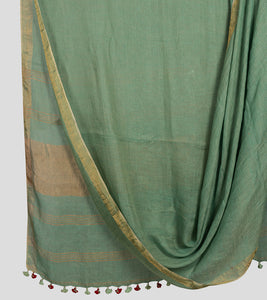 Green Linen Zari Saree-Body