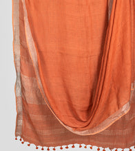 Load image into Gallery viewer, Orange Linen Zari Saree-Body
