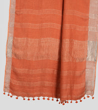 Load image into Gallery viewer, Orange Linen Zari Saree-Pallu