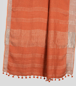 Orange Linen Zari Saree-Pallu