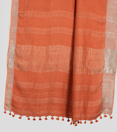 Load image into Gallery viewer, Orange Linen Zari Saree-Pallu