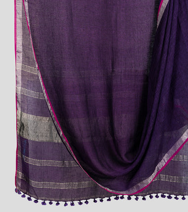 Purple Linen Zari Saree-Body