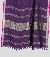 Load image into Gallery viewer, Purple Linen Zari Saree-Pallu