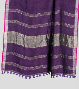 Purple Linen Zari Saree-Pallu