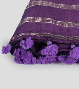 Purple Linen Zari Saree-Tassel