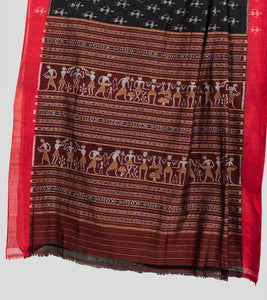 Black N Red Sambalpuri Cotton Saree-Pallu