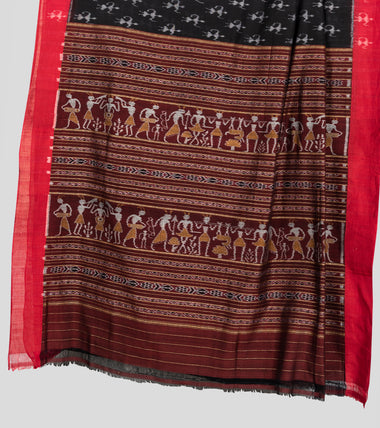 Load image into Gallery viewer, Black N Red Sambalpuri Cotton Saree-Pallu