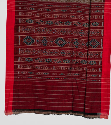 Load image into Gallery viewer, Olive Green N Red Sambalpuri Cotton Saree-Pallu