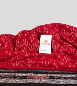 Red N Black Sambalpuri Cotton Saree-Detail
