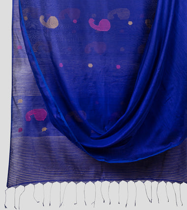 Purplish Blue Bengal Silk Cotton Jamdani Saree-Body