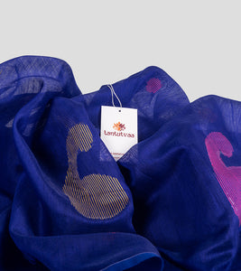 Purplish Blue Bengal Silk Cotton Jamdani Saree-Detail