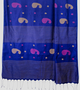 Purplish Blue Bengal Silk Cotton Jamdani Saree-Pallu