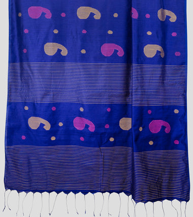 Load image into Gallery viewer, Purplish Blue Bengal Silk Cotton Jamdani Saree-Pallu