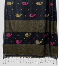 Load image into Gallery viewer, Black Bengal Silk Cotton Jamdani Saree-Pallu
