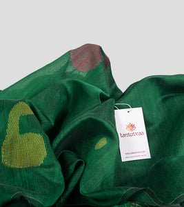Green Bengal Silk Cotton Jamdani Saree-Detail