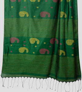 Green Bengal Silk Cotton Jamdani Saree-Pallu